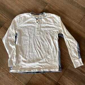 32 Baqr Blues men's white hlong sleeve henley with contrast on sides size Medium